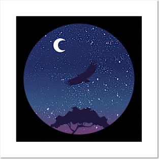 Eagle flying in the night Posters and Art